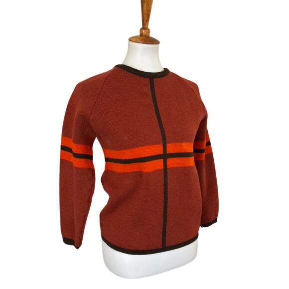 Vintage Demetre Wool Sweater – Rust & Orange Geometric Knit, Late 70s, Size S - Picture 1 of 6